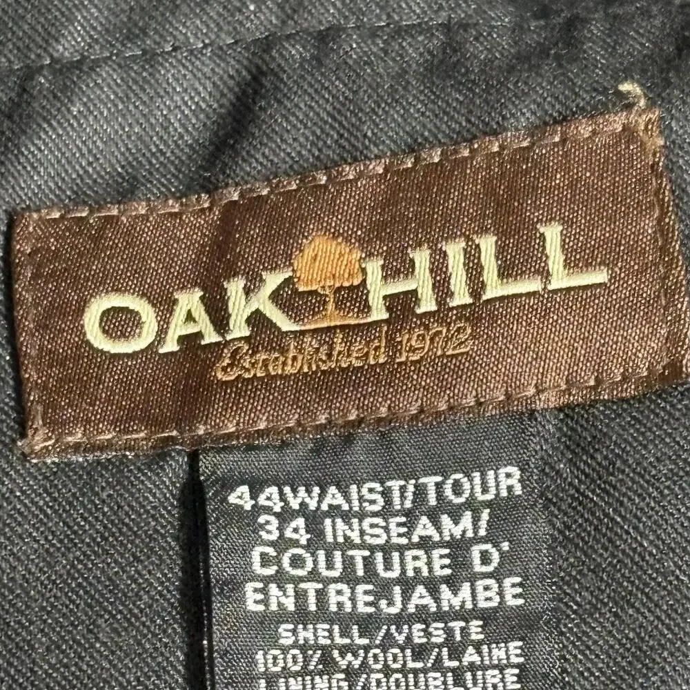 Oak Hill Dress Pants Mens 42x29.5 Black 100% Wool Pleated Cuffed Trousers